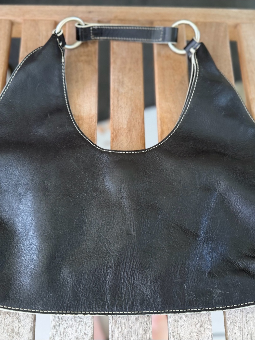 Banana Republic Black Leather Bag with Contrast Stitching Vintage